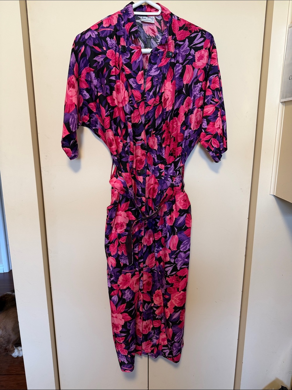 Vintage Floral Button/ Pocket Dress in Pink & Purple